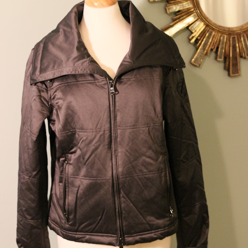 Ralph Lauren gray satin padded coat. NWOT. Large